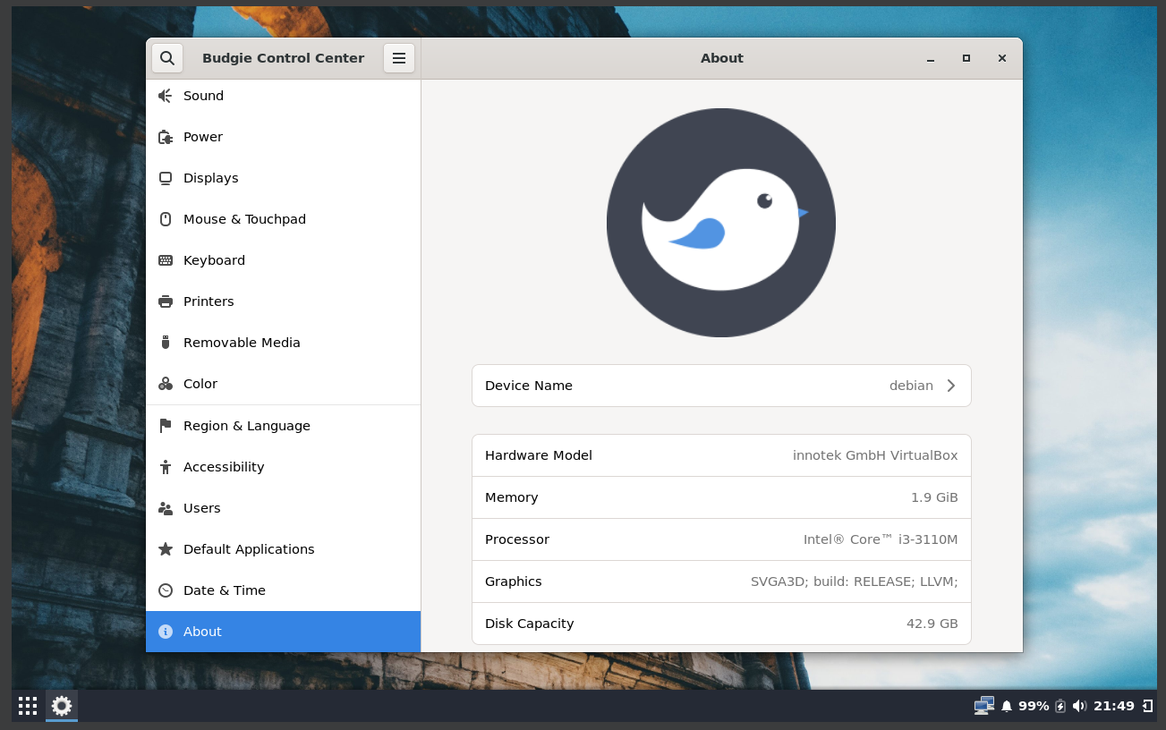 Running 'Budgie desktop'
